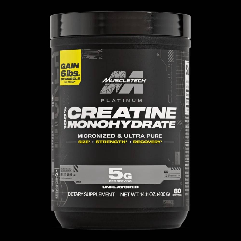 كرياتين MuscleTech, Platinum 100% كرياتين, بدون نكهة, 400G, 80 حصة