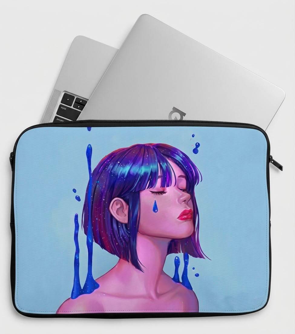 جراب لابتوب أزرق برسمة ألوان مائية