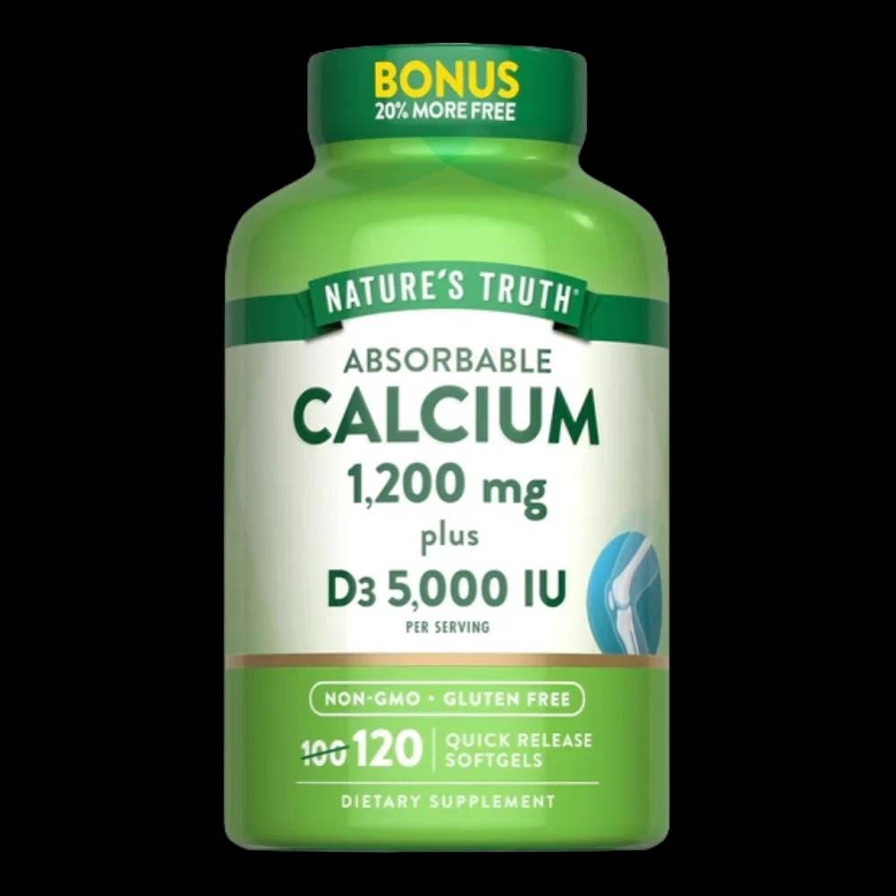 فيتامين د Nature’s Truth, Calcium 1200 mg with فيتامين د3 5000 IU, 120 كبسولة جيلاتينية, 60 حصة